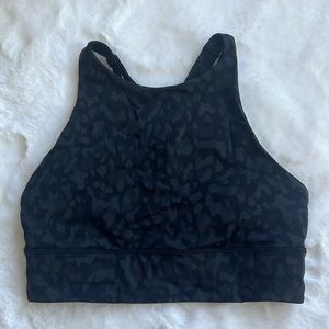 lululemon align high neck sports bra black animal print crisscross longline